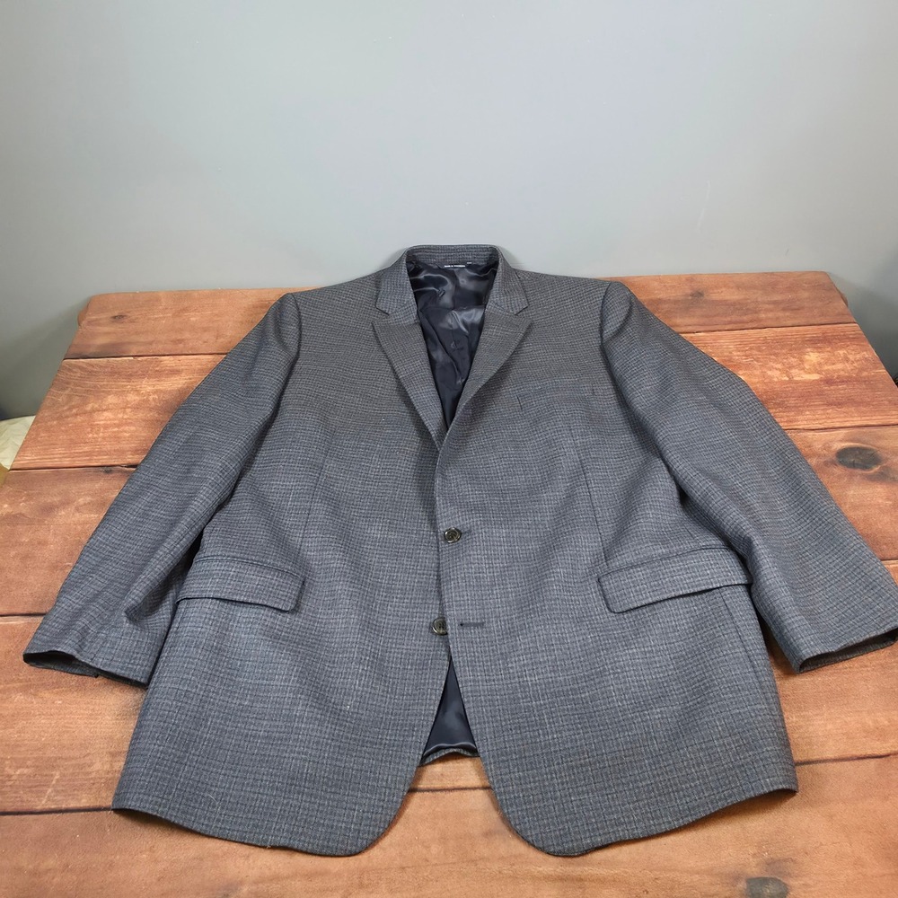Ralph Lauren Blazer Mens 48 XL Grey Good Wool Blend Micro Check 2-Button Jacket